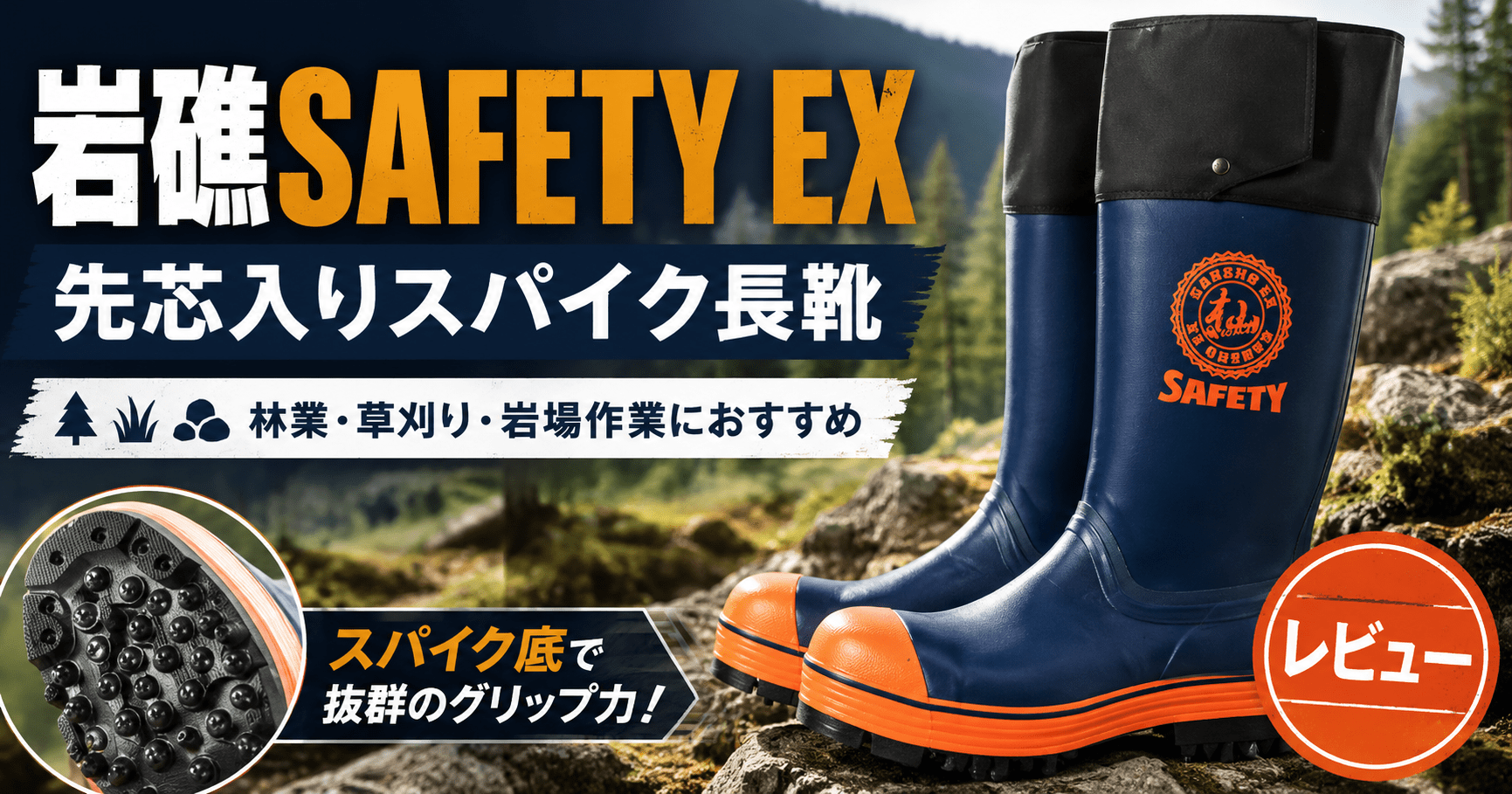 【岩礁SAFETY EX】先芯入りスパイク長靴をレビュー｜林業・草刈り・岩場作業におすすめ