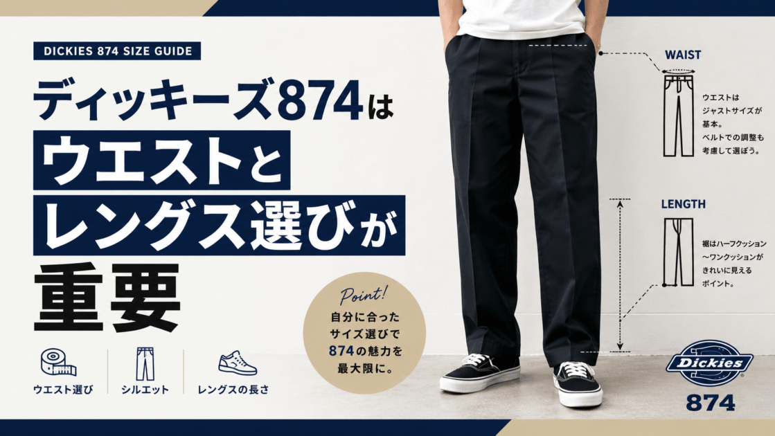 ディッキーズ874はウエストとレングス選びが重要