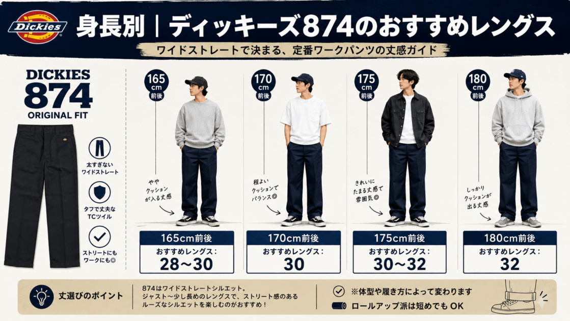 身長別｜ディッキーズ874のおすすめレングス